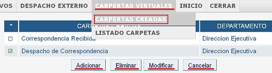 4.1.4 Carpetas Virtuales.- 4.1.4.1 Carpetas Creadas.
