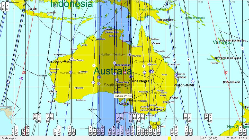 DETALLE DE AUSTRALIA A cada extremo pasa un planeta lento, al lado izquierdo pasa Neptuno-Asc- y al lado Derecho Plutón conjunto al MC.