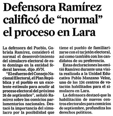 Defensora Ramírez calificó de "normal" el proceso