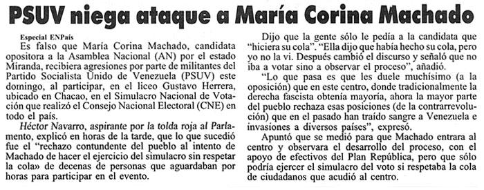 PSUV niega ataque a María Corina Machado