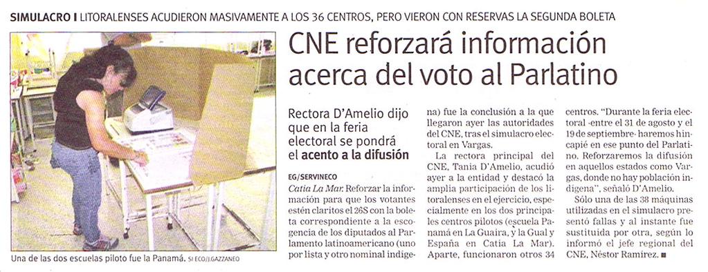 CNE reforzará información acerca del voto al Parlatino