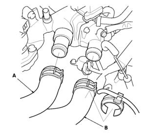 22. Instale el soporte del arnés (A) a la estancia. 23. Apriete el perno (B) que sujetan la estancia titular arnés. 24.
