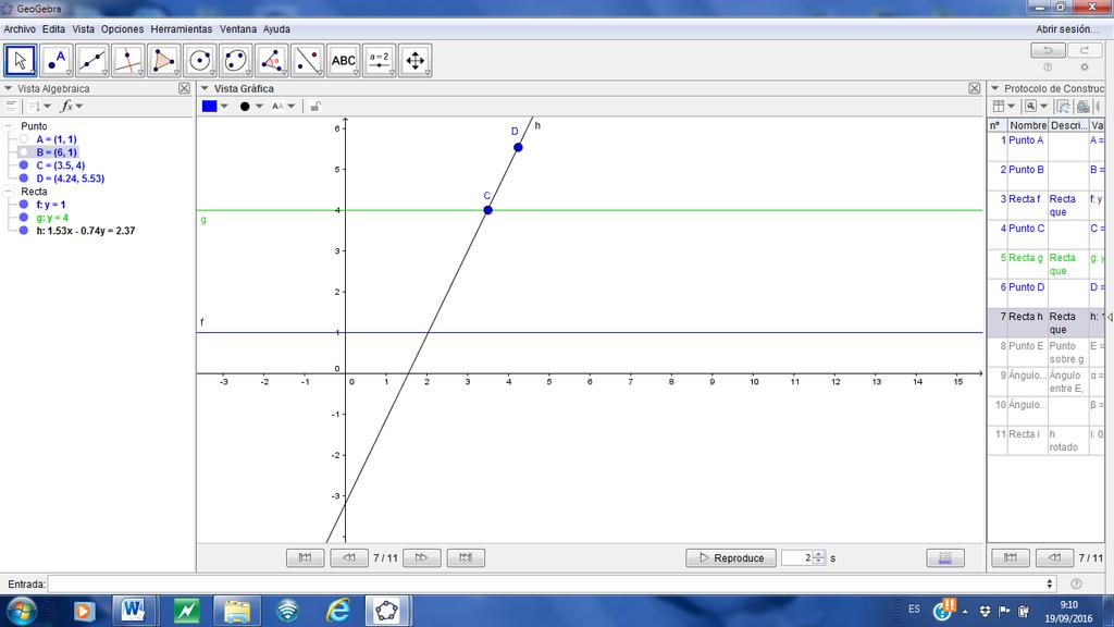 d) Trazamos una recta h que pase por el punto C y por el punto D,