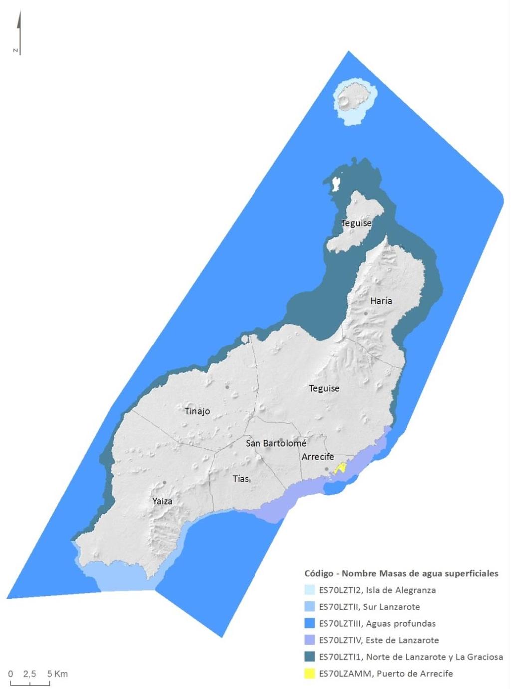 En la isla de Lanzarote se delimitaron 5 masas de agua costera.