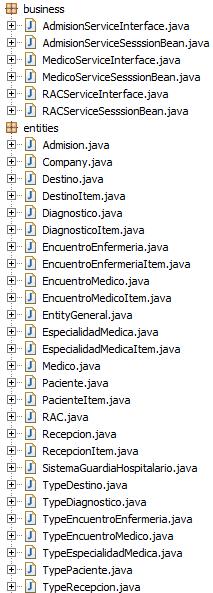 Figura 7.42 Estructura de elementos Java EE generados por la transformación Acceleo En la figura 14, se muestra un ejemplo de una parte de la transformación a código fuente Java EE.