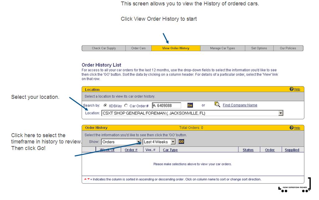 Historial de Solicitudes de Equipo Esta pantalla le permite ver el Histórico de sus órdenes Haga clic en View Order