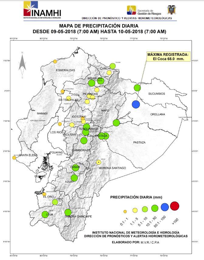 Mapas de Precipitación Diaria y acumulada Fuente: INAMHI, dirección web: http://www.serviciometeorologico.gob.