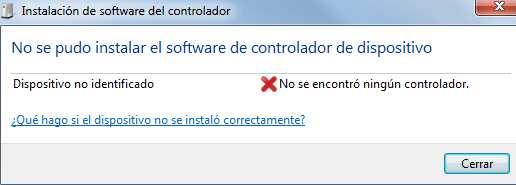 Windows no podrá instalar automáticamente el driver así que recibiremos el