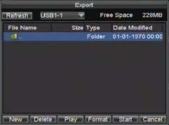 3. Presione el botón Export para acceder al Menu Video Search (Búsqueda de video). 4. Seleccione los archivos a exportar.