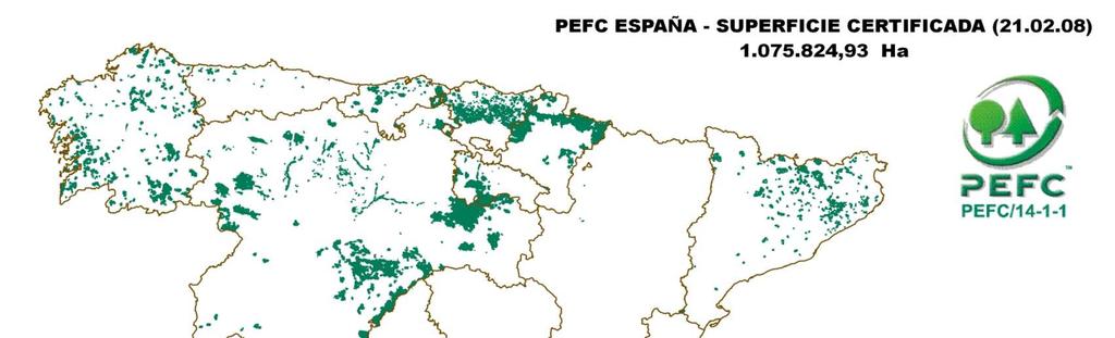 Superficie forestal certificada PEFC PEFC España Superficie certificada Septiembre 2009: 1.