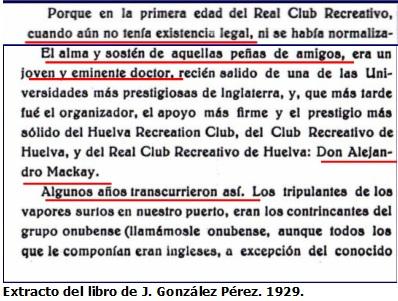 González Pérez "Historia del football en Huelva y su provincia", editado en 1929 y para el cual cuenta con testimonios importantes de los por entonces