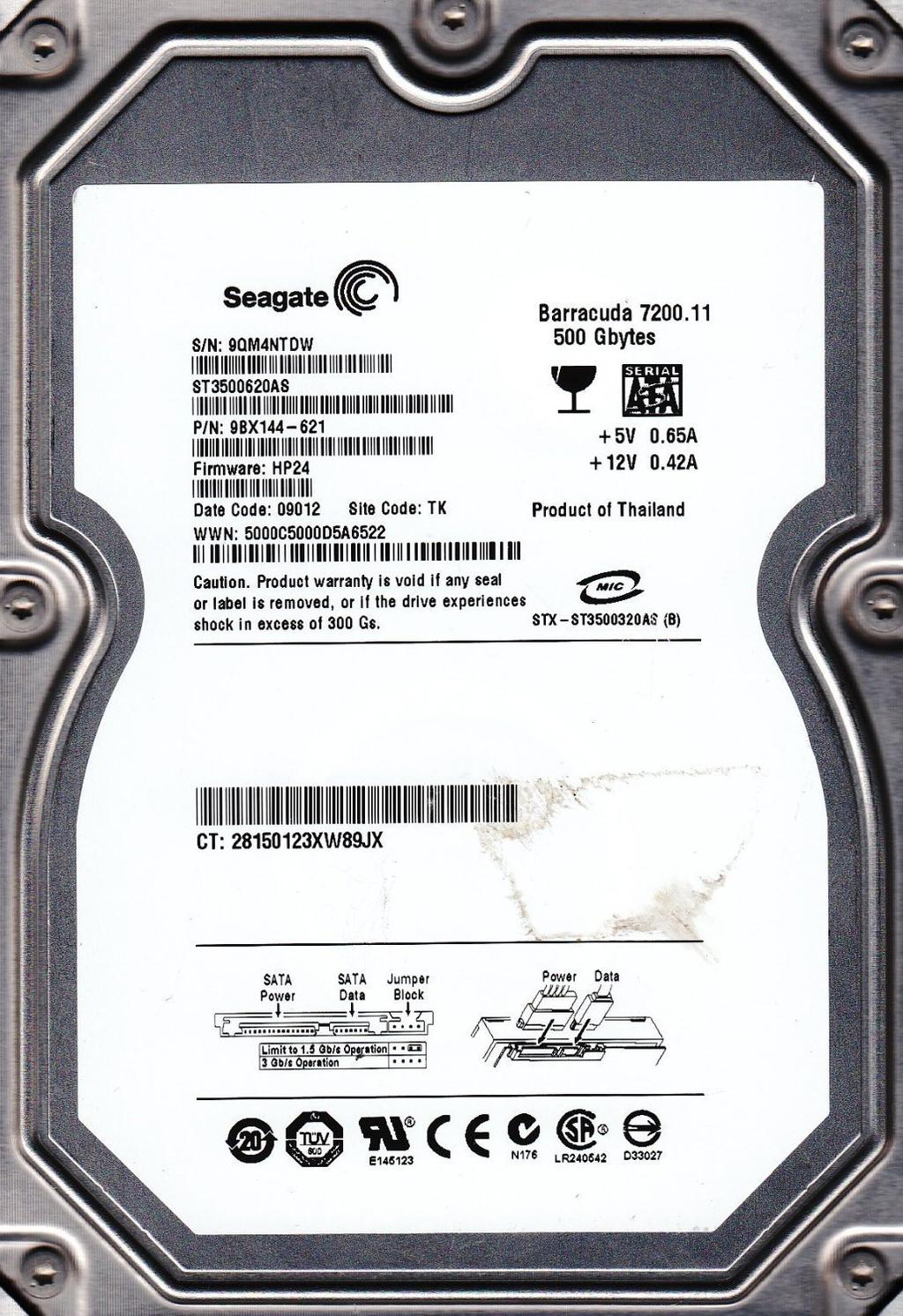 ST3500620AS Seagate Barracuda 7200.11 #ST3500620AS $2958 Hard Drive ST3500620AS KINGSTON ENCLOUSER 2.5 TO 3.