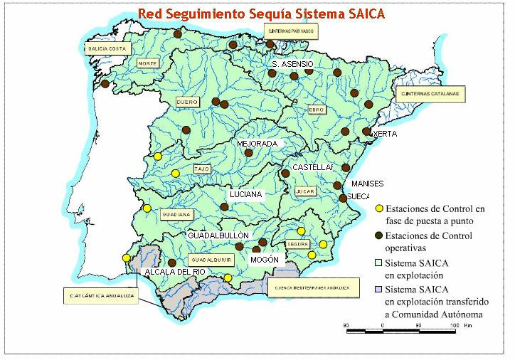 Mapa de las estaciones SAICA seleccionadas para este informe 2.6.