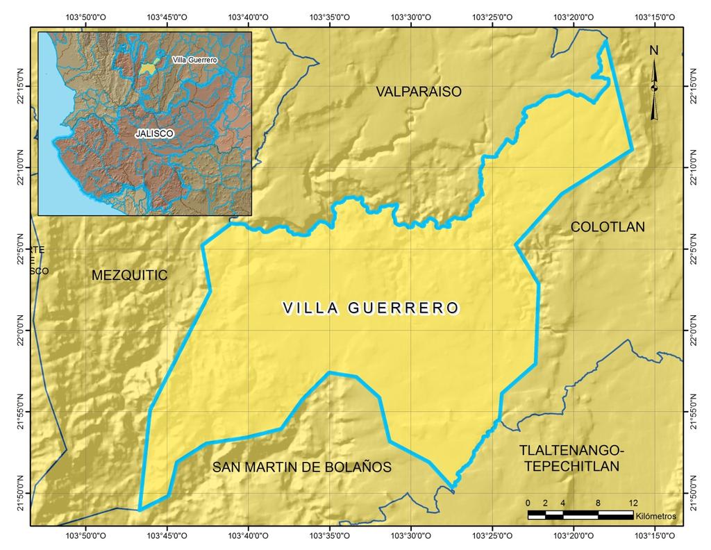 Generalidades El acuífero Villa Guerrero se localiza en la porción norte del estado de Jalisco, y abarca un área de 1 023.5 km 2.