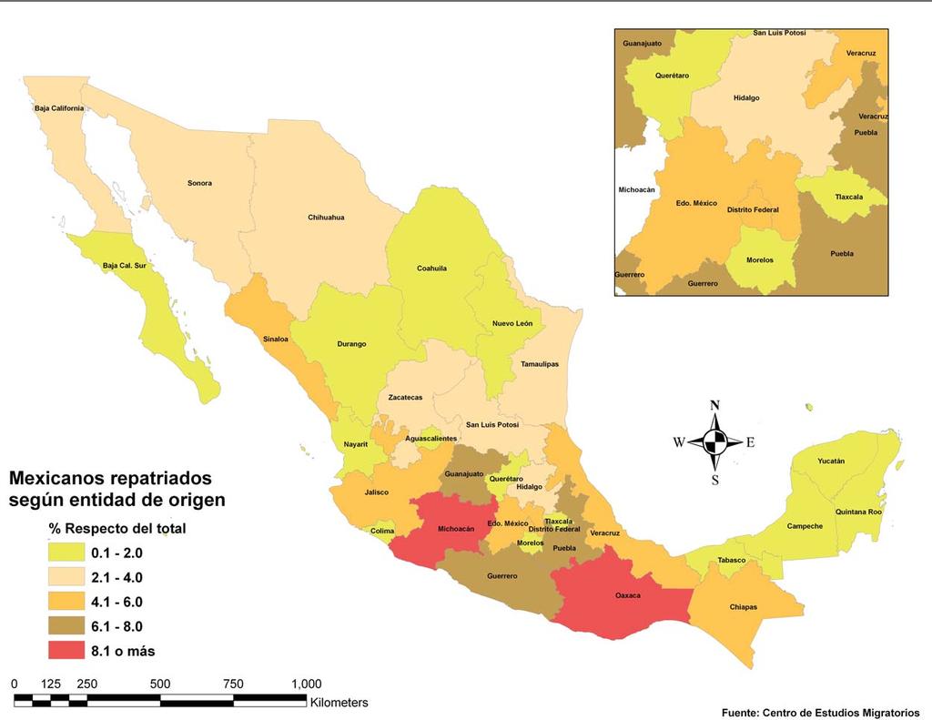 5.7 Eventos de repatriación de mexicanos desde Estados Unidos, según entidad federativa de origen, 2010 Las cifras se refieren