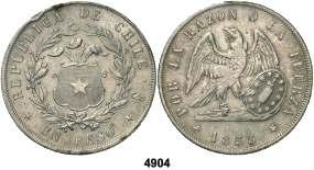 1854. (Santiago). 1 peso. (kr. 129). 24,83 g. MBC-. Est. 90............. 75, F 4904 1855.