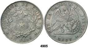 (Santiago). 1 peso. (Kr. 129). 24,90 g. Golpe en canto. (MBC). Est. 90....... 75, 4906 1884.
