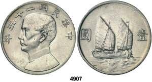 F 4907 CHINA. Año 23 (1934). 1 dólar. (Kr. 345). 26,63 g. Limpiada. (EBC). Est. 40......... 25, 4908 Taiwan. Año 54 (1965). 5, 10, 50 y 100 yuan. (Kr. MS1).