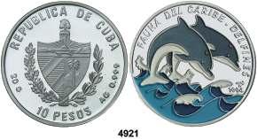F 4921 CUBA. 1994. 10 pesos. (Kr. 499.1). 20 g. Fauna del Caribe-Delfines. Proof. Est. 50... 30, 4922 1994. 10 pesos. (Kr. 500.1). 20 g. Fauna del Caribe-Aguja de Abanico. Proof. Est. 50... 30, 4923 1994.