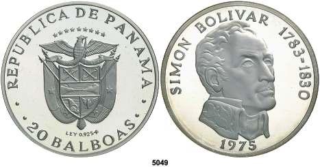F 5049 PANAMÁ. 1975. 20 balboas. (Kr. 31). 129,59 g. Simón Bolivar. Proof. Est. 125...... 100, 5050 1976. Franklin Mint.