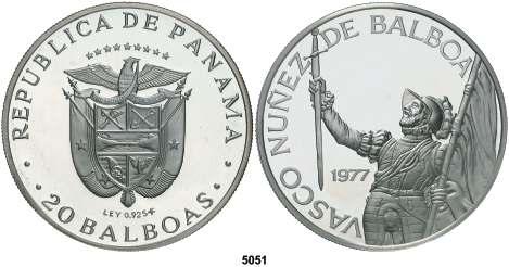 20 balboas. (Kr. 44). 129,59 g. Vasco Núñez de Balboa. Proof. Est. 125....... 100, 5052 1978. 20 balboas. (Kr. 44). 129,59 g. Vasco Núñez de Balboa. Proof. Est. 125....... 100, 5053 1979.