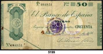 Lote de 2 billetes, uno con sello-tampón REPÚBLICA ESPAÑOLA en vertical. MBC-/MBC. Est. 50......... 30, F 5197 1935.