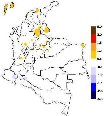 A partir de la primera década, las lluvias disminuyeron en el centro y sur de la región Andina, con excepción de la zona oriental de los departamentos de Cundinamarca y Boyacá, donde predominaron