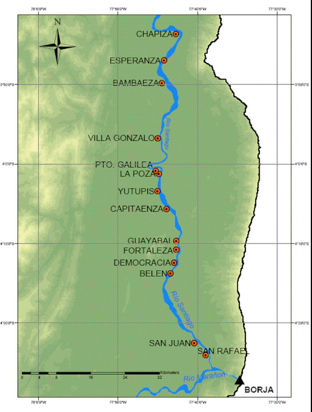 Figura2. Ubicación de principales poblaciones sobre el río Santiago 2.