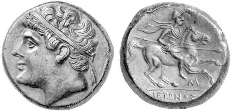 Una aproximación a los estudios de la Ceca de Buŕsau desde el renacimiento a la actualidad 163 Figura 6: Moneda de Hierón II. Siracusa. CALCIATI II, 380, 195.