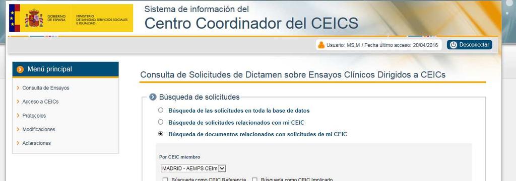Ilustración 4: Búsqueda de documentos relacionados con solicitudes de mi CEIC 3.1.2.