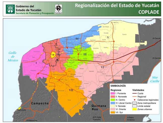 Figura 2. Regionalización COPLADE. Fuente: Programa de Ordenamiento Ecológico Territorial de Yucatán (POETY, 2009).