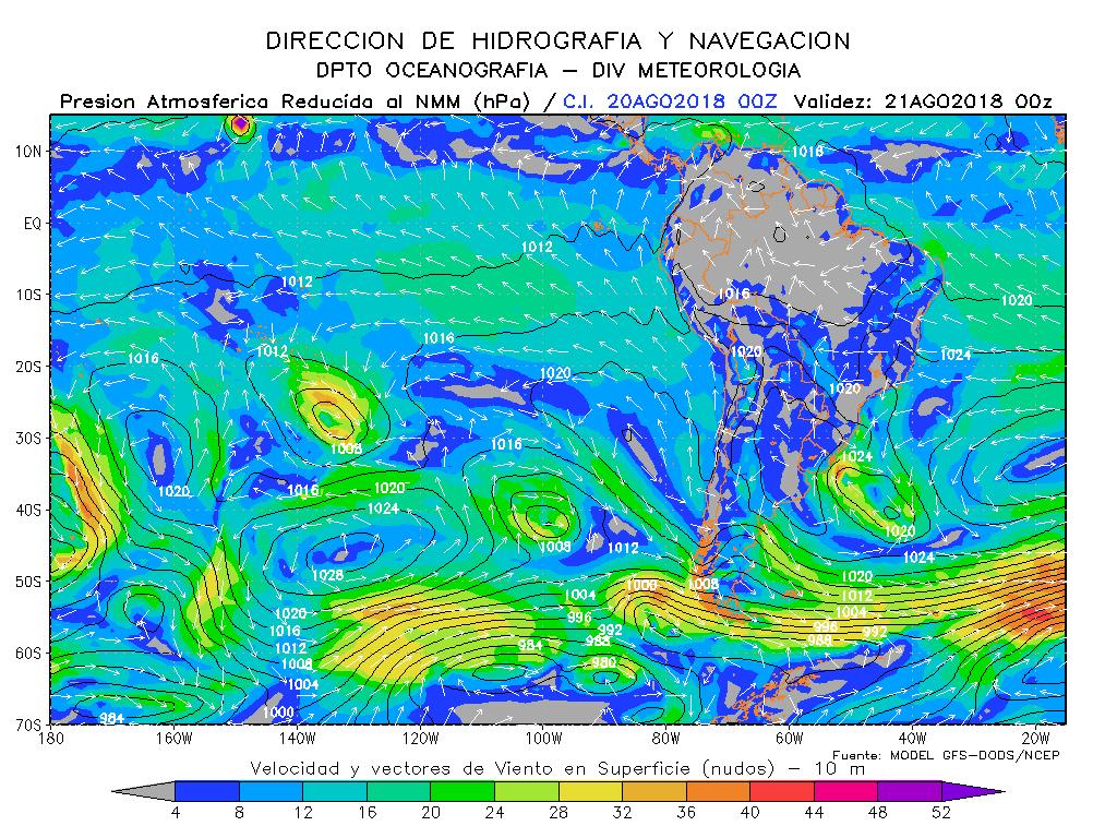 Para este fin de semana se espera que el sistema de alta presión (APSO) se mantenga con bajas presiones, hasta 1020 hpa, ubicándose cerca de las costas del sur de Chile, lo que favorecería a un campo