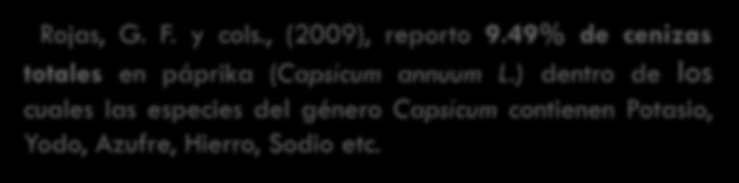 ) dentro de los cuales las especies del género Capsicum contienen Potasio, Yodo,