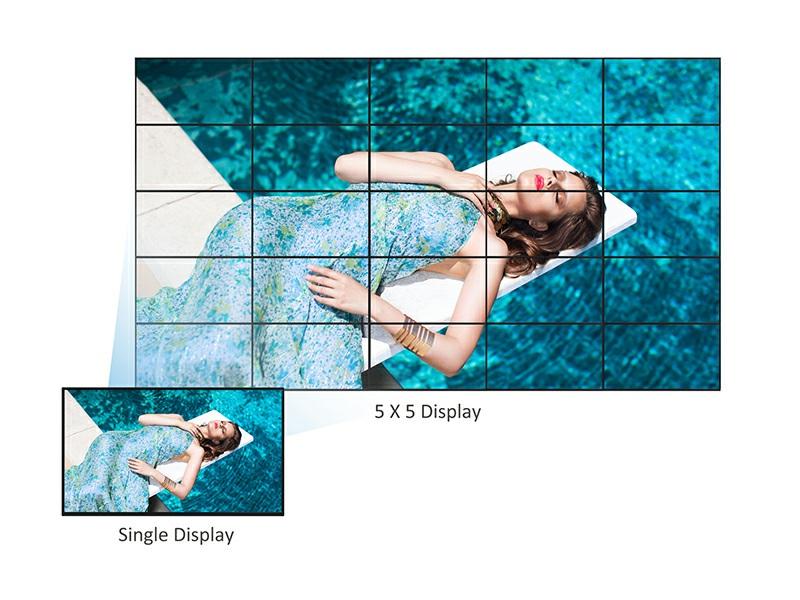 Disposición en mosaico 5 x 5 con DisplayPort o DVI Con las salidas DisplayPort y DVI integradas, esta pantalla admite disposición en mosaico de hasta 5 x 5 para conseguir impresionantes