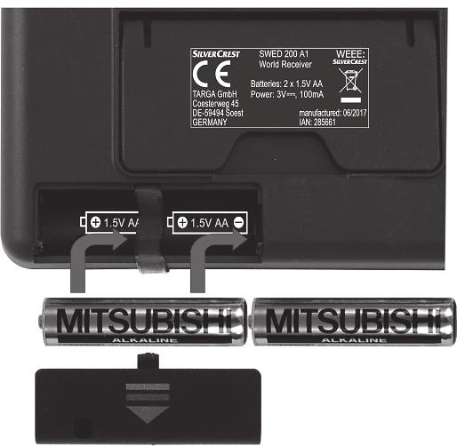 Batterien einlegen Entfernen Sie das Anschlusskabel des Steckernetzteils, falls eines angeschlossen ist.