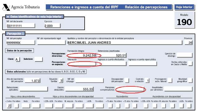 b) Modelo 190 (Resumen Anual de Retenciones correspondientes al Impuesto sobre la Renta de las Personas Físicas), con las hojas correspondientes a las retribuciones anuales satisfechas de las