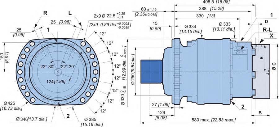 OCLAIN HYRAULICS Motores hidráulicos modulares MS5 MOTOR ALIER imensiones del motor estándar (2A50) de cilindrada 88 kg [44 lb] 248 kg [546 lb] 5,00 L [00 cu.