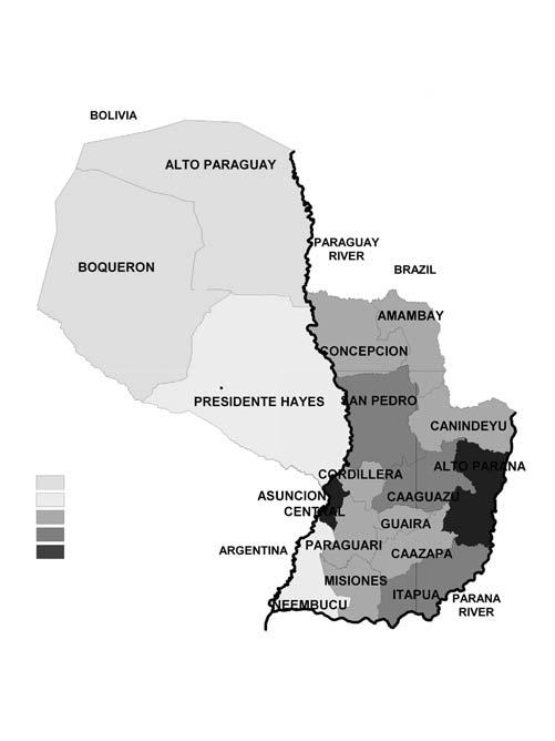 Biomédica 2016;36:583-92 Population of States 10000-50000 50001-100000 100001-250000 250001-500000 500001-1500000 Font: DGEEC, Paraguay Paraguayan states and population 100 0 100 Figure 1.