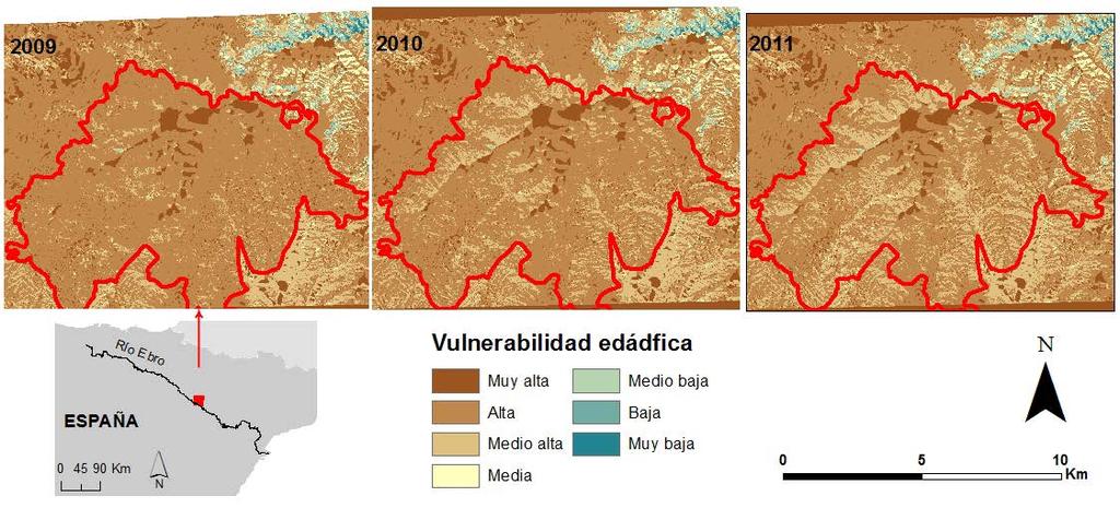 J. León Miranda, M.T. Echeverría Arnedo Figura 7. Modelo de vulnerabilidad edáfica post-incendio (2009-2011) en Remolinos. 5.