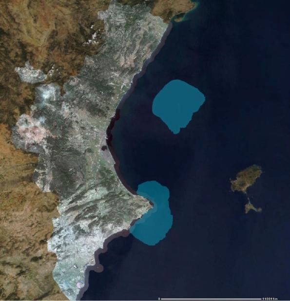 la zona este de Columbretes e incrementando también la zona de plataforma entre el archipiélago y la península (Figura 2) la zona alrededor de Cabo de la Nao extendiéndose hasta la isobata