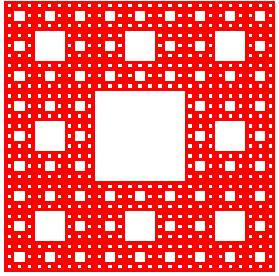 El proceso se repite infinitas veces y se obtiene como resultado final el objeto fractal conocido como alfombra de Sierpinski.