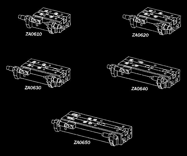 5,5 5,5 5,5 11,5 14,5 Dimensiones (mm) ZA08 PROYECCIÓN 8 Sede para sensor serie SS y SN 9 Regulador de recorrido 10 Entrada de aire para