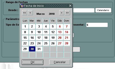3. Se introducen los rangos de fecha dando clic en calendario donde se explayará un pequeño calendario para escoger un
