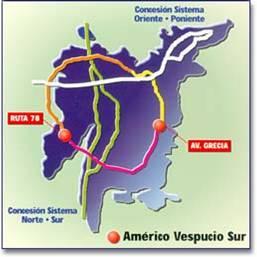 VESPUCIO SUR: Datos básicos Fecha de concesión: 6 de octubre de 2001. Estado: Operativa. Ubicación: Tramo entre la Avda. de Grecia y la Ruta 78 en Santiago de Chile.