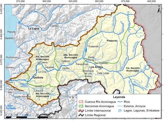 Administrativamente, el río Aconcagua está subdividido en 4 secciones independientes entre sí desde el punto de vista de riego.