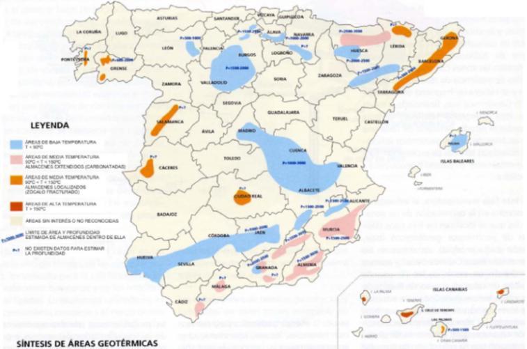 Figura 4.8: Áreas de potencial geotérmico en España.