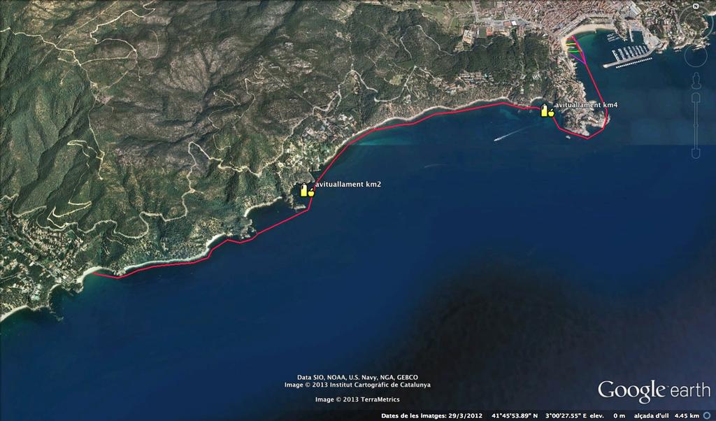Mapa recorrido MARNATON edreams de Sant Feliu de Guíxols 2013 Salida Canyet WC Vaselina