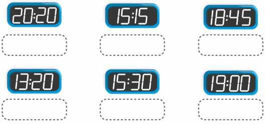 Colegio Saint Louis School Departamento de Matemática NB2 / 4 BÁSICOS Actividad 2: Escriba de otra forma la hora indicada en cada reloj digital. Por ejemplo: 20:15 como 08:15 P.M 1.