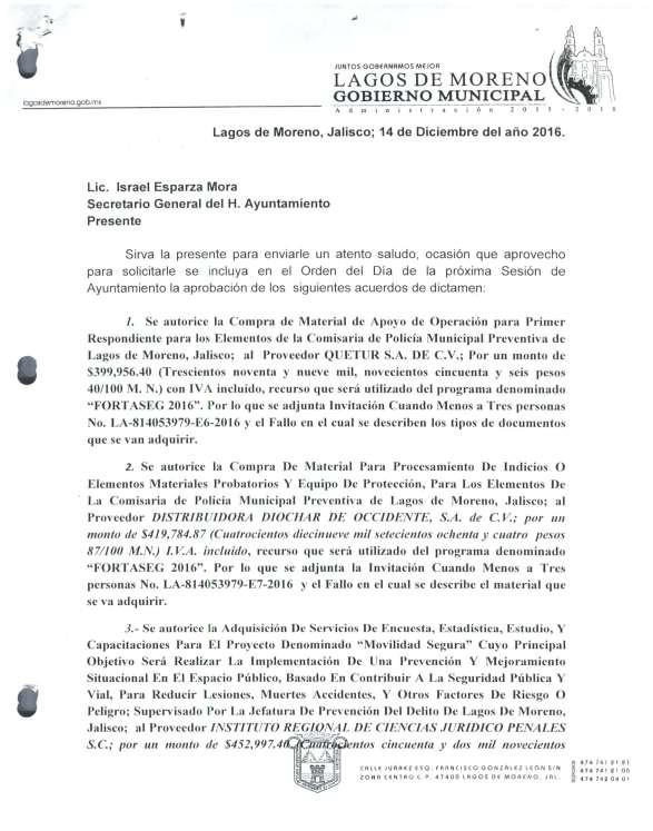 Intervención del Presidente Municipal Licenciado Juan Alberto Márquez De Anda: Aprobado