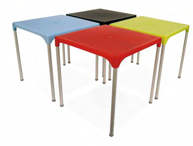 pink La mesa PINK es una pieza polivalente y muy funcional. Encimera en polipropileno reciclable con terminación en una amplia gama de atractivos colores. Estructura en aluminio.